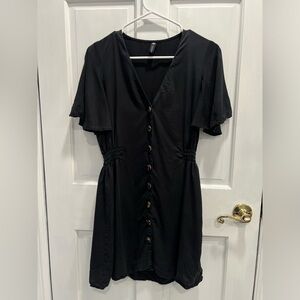 ZARA Flutter Sleeve Button Up Ruched Black Mini Dress SIZE MEDIUM Pre Loved